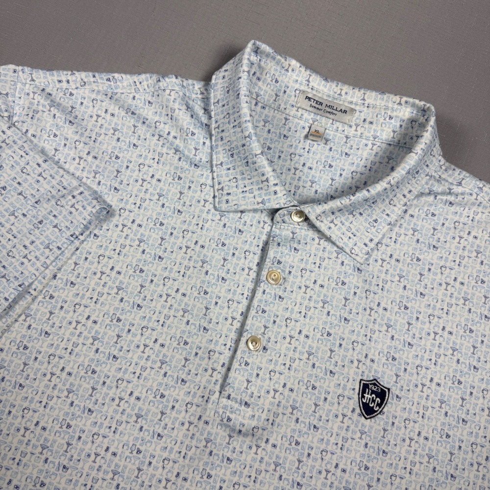 Peter Millar Summer Comfort XL Polo Shirt Blue White Cocktail Print HCC 1923
